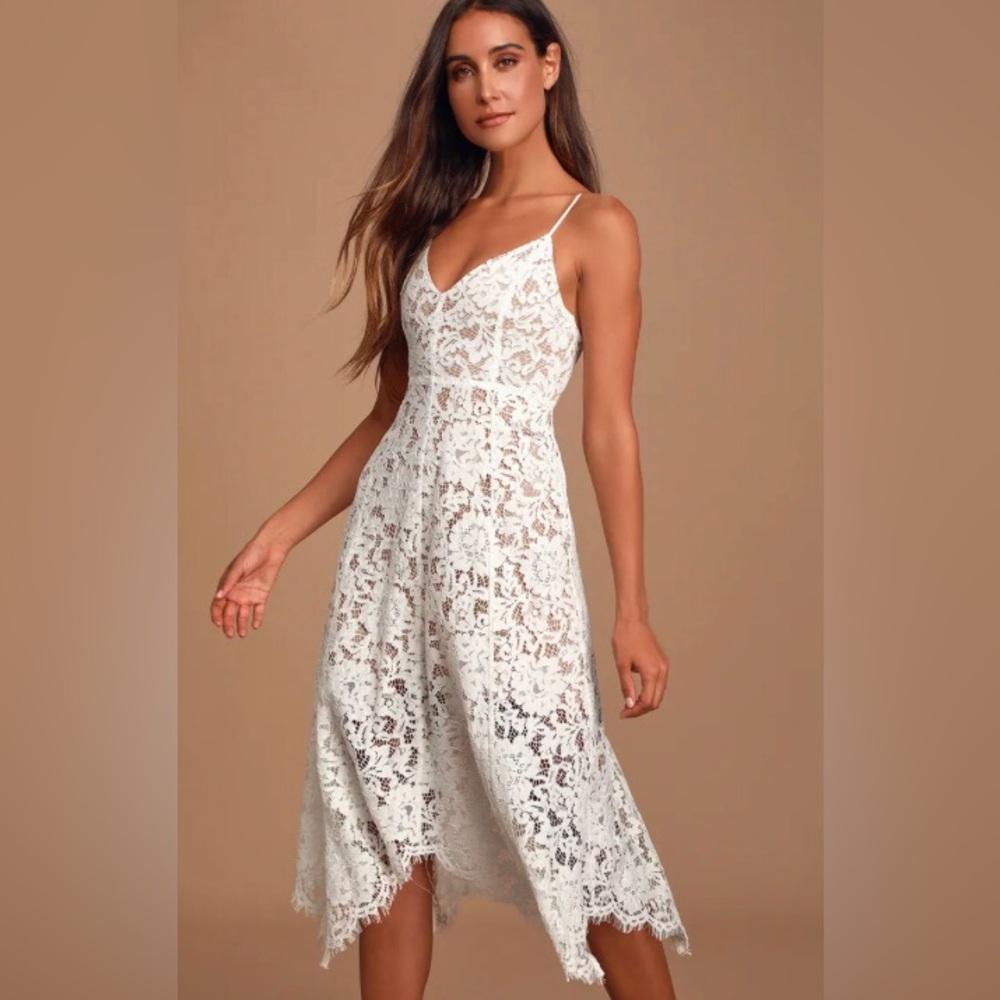 Lulus one wish white lace midi dress. Size XS